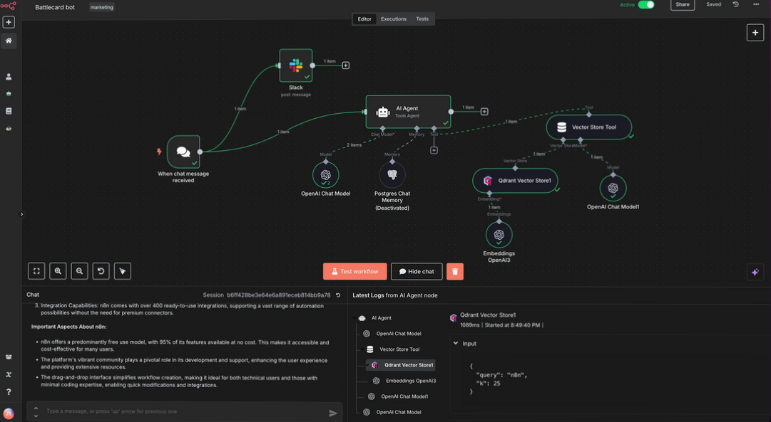 Interface n8n - workflow d'automatisation